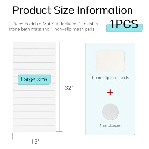 Cuckan Foldable Stone Bath Mats for Bathroom Super Absorbent Diatomaceous Earth Bath Mat Quick Dry Bath Rug Drying Mats with Non Slip Shower Rug Tub Shower Mat - color: White, size: Rug 15x32" + 14x23" Non-slip Mat