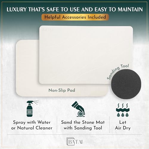 Extra Large Stone Bath Mat - (31.5” x 19.7”) - Absorbent Diatomaceous Earth Stone Bath Mat Large - Non-Slip Diatomite Bathmat - Easy Clean and Quick Drying - Long Instant Dry Bathmat - Beige XL - color: Beige