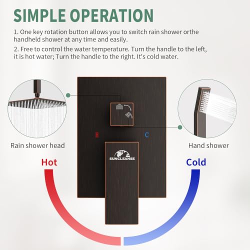 SunCleanse Rainfall Shower Faucet Set Oil Rubbed Bronze Shower Combo Set for Bathroom with High Pressure 10 inch Shower Head with Handheld Shower Valves Shower Head and Handheld Ceiling Mounted - color: Oil Rubbed Bronze, style: 10-ceiling