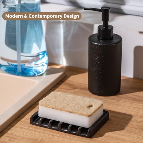 Tanew Self Draining Premium Brown Ceramic Waterfall Soap Dish, Bar and Shower Soap Holder Sponge Holder Soap Tray Savers for Bathroom, Shower, Kitchen, Sink and Countertop - color: Brown