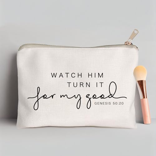 Watch Him Turn It For My Good Makeup Bag Christian Quote Faith Bible Scripture Sayings Makeup Case Linen Cotton Travel Bag Makeup Pouch Sister Gift - color: Watch Him