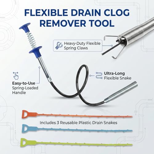 Drainage Snake, Drainage Cleaner, and Hair Removal Tool - Upgraded Version With Easier Pressing, Suitable for Toilet Unclogging, Sink, Shower, Flexible Drainage Snake - (23 inches, 79 inches)
