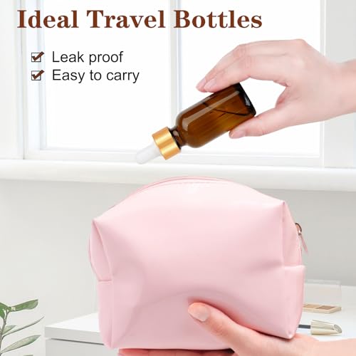 24 Pack 1oz Amber Glass Bottles with Golden Top Eye Droppers for Essential Oils, Perfumes (Brush, Funnels, 2 Extra Droppers, 36 Pieces Labels & 30ml Measuring Cup Included) - color: Amber-Gold Cap