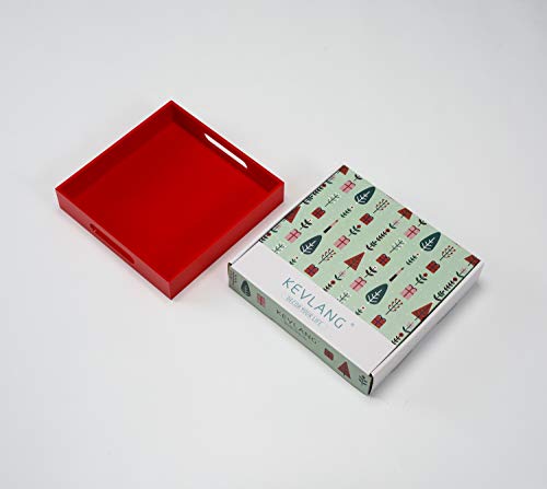 Sturdy Red Acrylic Serving Tray with Handles - 12x12 Inch - Coffee & Appetizer Platter - Kitchen Counter & Vanity Organizer - color: Glossy Red, size: 12" x 12" x 2"