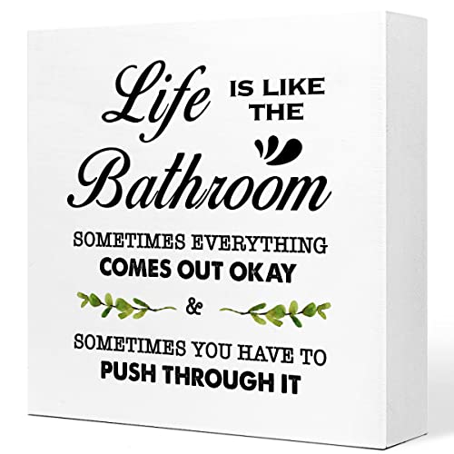 Life is Like The Bathroom Wooden Box Sign Desk Decor, Bathroom Decor and Accessories, Funny Bathrooms Wood Block Sign for Farmhouse Toilet Shelf Decors - color: Life is Like