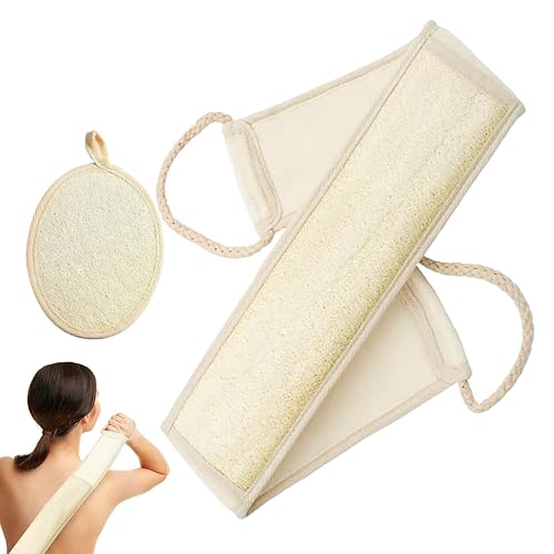 2 Pack Bath Set Natural Loofah Exfoliating Body & Back Scrubber for Bath Shower,Organic Luffa Body Scrubber for Men and Women,Loofah Sponge to Clean Your Back Deeply (Beige)