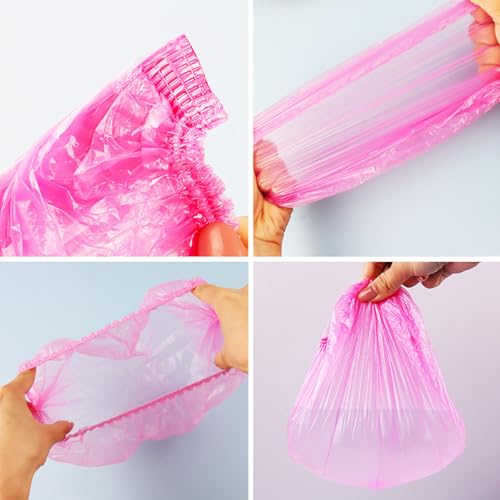 200 PCS Disposable Shower Caps Thickened Waterproof Hair Bath Caps for Women Men Girls Travel Spa Hotel Home Use Salon - Multi-Purpose Elastic Plastic Shower Caps, Essentials Accessories 18.1" (Pink) - color: Pink