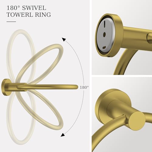 Brushed Gold Toilet Paper Holder & Towel Holder, Bathroom Hardware Set-SUS304 Stainless Steel Double Post Pivoting Tissue Roll Holder and Hand Towel Ring Set for Bathroom, RV - color: Brushed Gold