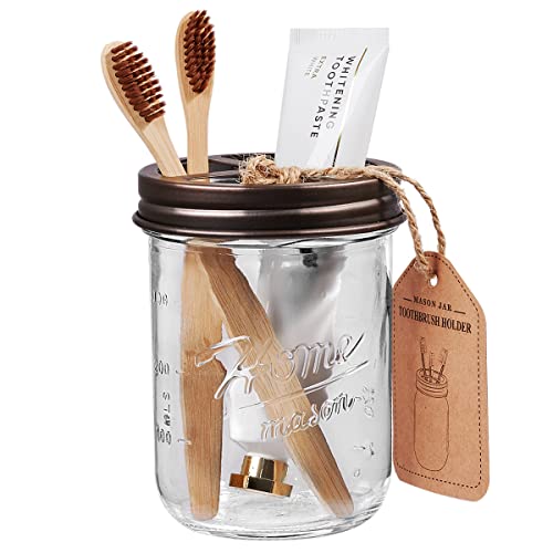 SheeChung Mason Jar Toothbrush Holders, Bathroom Accessories, Bathroom Essentials, Bathroom Organizers and Storage, Bathroom Countertop Organizer, Glass Toothbrush Holders for Bathroom-Bronze - color: Bronze-1 Pack
