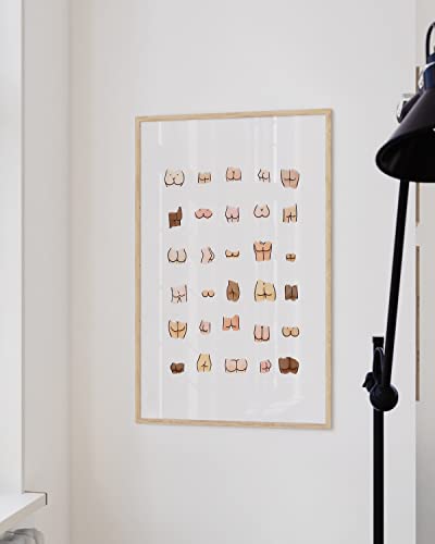 HAUS AND HUES Funny Bathroom Art - Butts Collage Cute Bathroom Decor, Sign, Wall Art (Beige Frame, 24x36) - color: Butts, size: 24"L x 36"W, style: Beige Framed