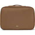 July Hanging Toiletry Bag with Hidden Hook, Clear & Leak-Resistant PVC Pocket, Toothbrush Tab, Water-Resistant Nylon and Leather Trims - Travel Essentials Bag, Bathroom Travel Organizer - Light Brown - color: Light Brown