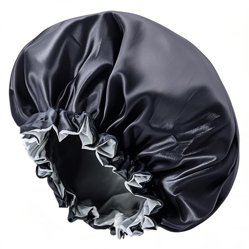Shower Cap for Men, Waterproof Bath Shower Caps Double Layer Reusable Reusable Satin Bonnets Adjustable Elastic Bathing Hair Cap for Men Women