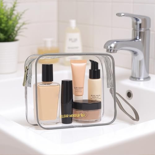 Icramsy Clear Makeup Bag,2 Pack TSA Approved Toiletry Bag Travel Toiletry Bag Hanging Makeup Cosmetic bag for Women Men (Grey) - color: Grey