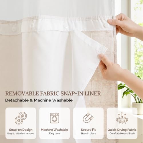 River Dream Linen Farmhouse Shower Curtain with Snap-in Liner, No Hooks Needed,with Magnets,with Tassels,Water Repellent&Machine Washable,36x74Inch - color: Linen-window, size: 36"W x 74"L (Pack of 1)