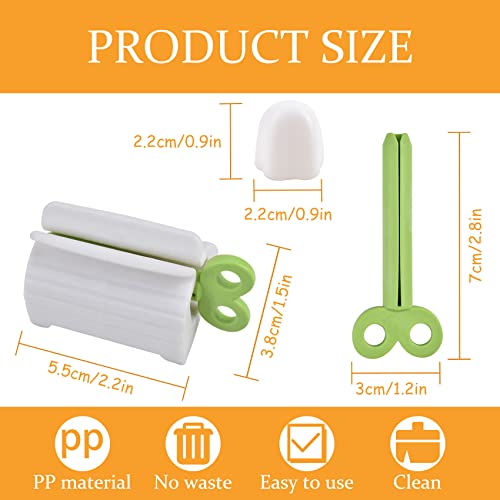 Zoyiancy 6Pcs Toothpaste Squeezer and Caps Set, Reduce Toothpaste Waste | Plastic Rolling Squeezers, Silicone Sealing Caps In 3 Colors, Easy Rotating Handle, Squeeze Out Residual Paste, Bathroom Use
