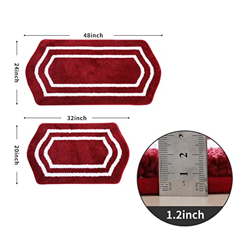 COSY HOMEER Extra Thick Bath Rugs Set - Anti-Slip Bath Mats Soft Plush 100% Strong Mirco Polyeste Mat Living Room Bathroom Mat Floor Water Absorbent(Red,20/inch X 32/'' + 24/inch X 48'' - Inches) - color: White/Red, size: 20"x 32"+24"x 48"