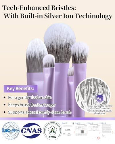 EIGSHOW Makeup Brush Set 5Pcs Basic Makeup Brushes for Powder Foundation Eyeshadow Eyeliner, Synthetic Silver Ion Bristles, Travel-Friendly, Vegan & Cruelty-Free (Matte Purple) - color: Matte Purple