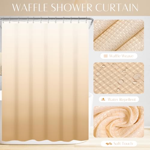 32PCS Bathroom Accessories Set Bathroom Set,Beige Shower Curtain Set,Bath Towel Set,Hand Towel,Toilet Brush,Trash Can & 3PCS Soap Dispenser - size: Bath Set+Shower Curtain+Towel Set, style: Beige