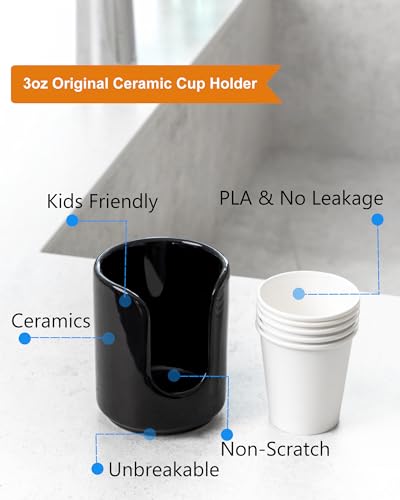 3 oz Original Ceramic Bathroom Cup Dispenser with 5 PLA Paper Cups, Bathroom Essential Accessories for Mouthwash Holder on Bathroom Vanity Countertops (2 Pack, Black) - color: Black, size: 2 Pack