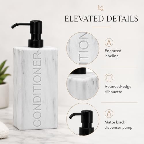 Rectangular Resin Dispenser Premium Bathroom Shampoo Conditioner Body Wash Bottle Modern Refillable Pump Design - color: Marble