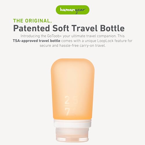 humangear GoToob+ (Medium) | Refillable Silicone Travel Bottle | Locking Lid | Food-Safe Material | Orange, Medium (2.5 fl.oz.; 74ml) - color: Orange, size: 2.5 Ounces