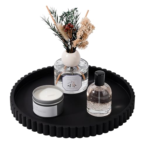Round Bathroom Tray Silicone Kitchen Counter Decor Vanity Organizer Decorative Coffee Table Tray for Perfume, Candle, Soap Dish, 10 Inch, Black - color: Black, size: 10"