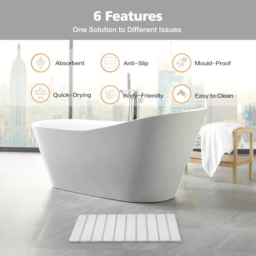 KEYCHAD Foldable Stone Bath Mat, Non-Slip Diatomaceous Earth Bath Mat, Super Absorbent Quick Drying Bath Stone Mat, Sleek & Luxury Bath mat for Bathroom Kitchen Bathtub, 23.4 * 15.4" White - 2 Pack - color: 2pack Folding-white