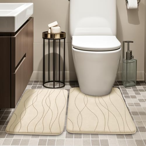 YIHOUSE Bathroom Rugs Set 2 Piece, Memory Foam Bath Mat Khaki | U Shaped+Small Mat, Ultra Soft, Absorbent, Non-Slip, Machine Washable, for Bathroom, Sink and Toilet - color: Khaki, size: 2' x 1'5" (Rectangular)