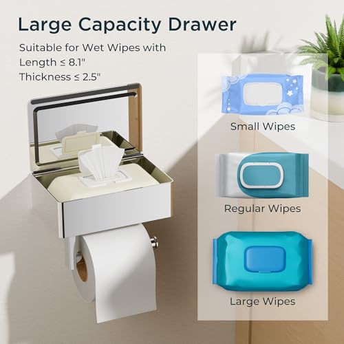 FORIOUS Toilet Paper Holder with Shelf, Sanitary Napkin Receptacle Tampon Holder, Wall Mount Toilet Paper Holder with Storage, Flushable Wipes Dispenser Fits for Bathroom Commercial(1, Chrome) - color: Chrome, size: 1 Pack-8" (L)