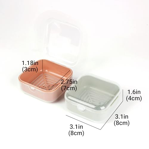 Adorila Small Travel Soap Case with Removable Drain Tray, 2 Pack | Shampoo Conditioner Bar Holder, Shatterproof PP Plastic, 3.1 in x 3.1 in Footprint, Light Green+Peach Pink - color: Light Green+peach Pink