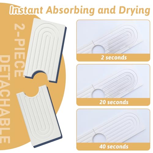 Faucet Mat for Kitchen Sink with Sandpaper, Diatomaceous Earth Faucet Splash Guard, Fast Drying Sink Protector Stone, Water Absorbing Stone Mat for Bathroom Sink Counter, Gift for Mother's Day, White - size: 16" x 3.9"