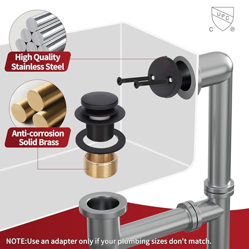 PRIMSOPH Tip-Toe Tub Drain Trim Kit with Two Hole Overflow Faceplate Conversion Kit Assembly Universal Fine Coarse Thread Replacement Matte Black - color: Matte Black, style: Two Hole