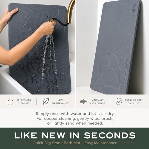 Bathroom Stone Mat Quick Dry – Stone Bath Mat for Bathroom, Diatomaceous Earth Bath Mat, Non Slip Stone Mat 23.6”×15.4” | East Lotus by JapandiSpirit - color: East Lotus
