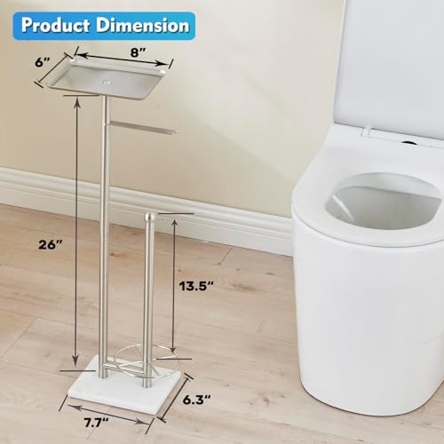 Toilet Paper Holder with Shelf, Free Standing Toilet Paper Holder with Storage - Toilet Paper Stand for Holding Extra 3 Rolls, Tissue Holder for Bathroom (Brushed Nickel with Marble Base) - color: Brushed Nickel With Marble Base