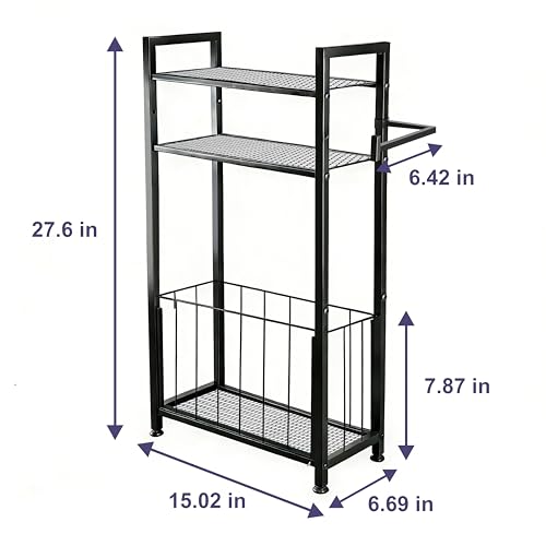 Free Standing Toilet Paper Holder with Shelf, Adjustable Feet Bathroom Toilet Paper Holder Stand for Narrow Space, Roll Dispenser Tissue Holder, Holds Multiple Rolls and Keeps Paper Dry and Clean - color: Black
