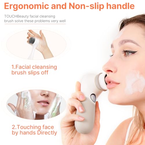 Face Scrubber with 3 Brush Heads & 2 Speeds - Deep Cleaning, Exfoliating, and Massaging for All Skin Types - Facial Cleansing Brush Includes Silicone Head, Travel Case & Free-Plastic Packaging - color: Grey