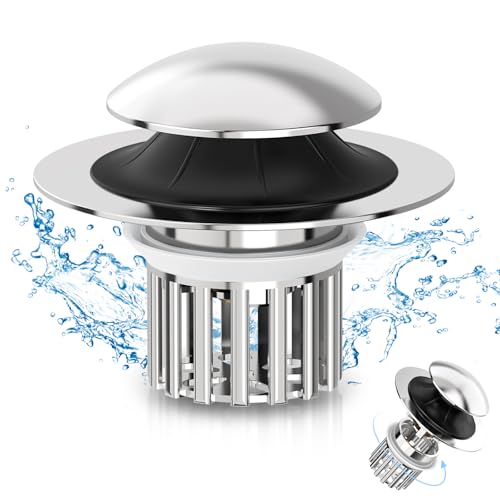 Universal 4 in 1 Bathroom Sink Stopper with Removable Filter Basket, Pop Up Pure Copper Bathroom Sink Drain Strainer, Anti-Clogging Bathroom Drain Stopper Sink Plug for 1.06"-1.65" Basin Drain Holes - color: Silver With Removable Basket
