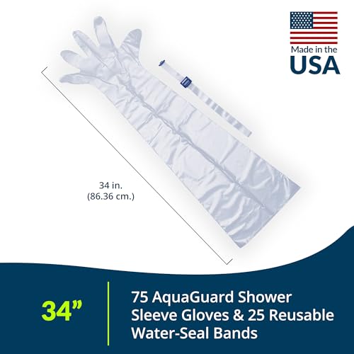TIDI AquaGuard Glove – Shower Protection Glove with Water-Seal Band – Arm Cast Cover – 75 Gloves and 25 Water-Seal Bands Total (3 Gloves per Package x 25 Packages) – Home Medical Supplies (50016-RBX) - size: 3 Count (Pack of 25)
