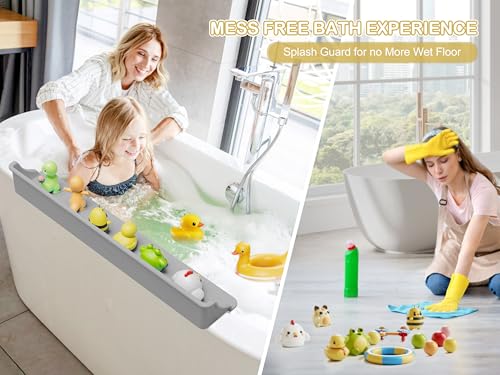 Cushore 3-Ft Bathtub Splash Guard PlayPad with Strong Suction Cups, Toy Tray Caddy Holder Storage, No-Leak, Mess-Free Bath Time for Kids, Grey - color: Grey