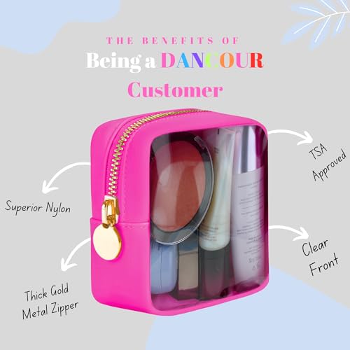 DANCOUR Clear Mini Makeup Bag for Purse Small Cosmetic Pouch Travel Case Transparent Toiletry Organizer Portable Clear Pouch Hot Pink - color: Hot Pink, style: Mini