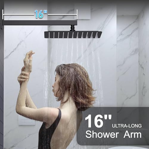 KOJOX Shower System with High Pressure 10'' Rainfall Shower Head, Handheld Shower head and Shower Faucet Trim valve, Bathroom Luxury Rain Mixer Shower Combo Set Wall Mounted Matte Black - color: Matte Black, size: 10''