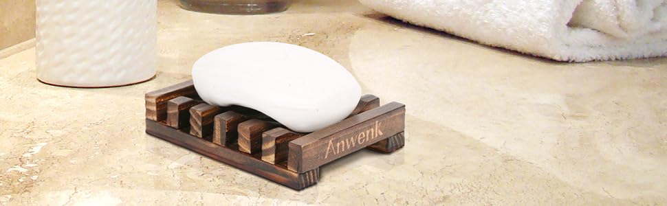Anwenk Wooden Soap Dish Soap Holder Saver Tray for Bathroom Shower Kitchen Drainer Hand Craft Rectangular for Soap,Sponges and More (1Pack) - color: Bronze