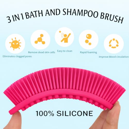All-in-One Exfoliating Shower Brush – Gentle Silicone Loofah for Sensitive Skin with Dual-Purpose Scalp Massage for Spa-Quality Showers Daily (1pck) (Hot Pink) - color: Hot Pink