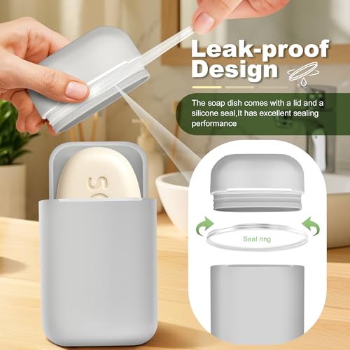 Travel Soap Case soap Holder,Leak Proof with Silicone Sealed lid, Gray | Keep Dry with Drainage Tray,Soap Dish for Travel, Gym, Bathroom, Outdoor, Camping, School - color: Grey