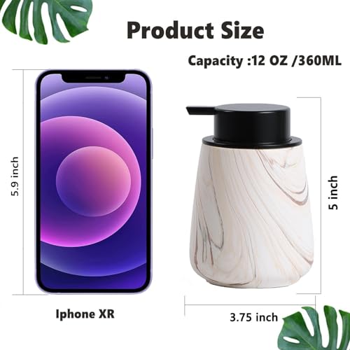 12Oz Ceramic Liquid Soap Dispenser - Modern Lotion Hand Soap Dispenser with Easy-to-Press Black Pump, Reusable and Refillable Dish Soap Dispensers for Bathroom & Kitchen, Marble Brown - color: Marble Brown, style: Liquid Pump