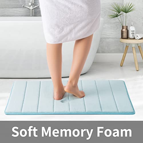 ROSMARUS Memory Foam Bath Mat - 20' x 32', Water Absorbent Shower Mat, Thick Non Slip Bath Rugs with PVC Backing, Ultra Soft for Bathroom Floor & Tub, Aqua Blue - color: Blue, size: 20" x 32" (Rectangular)