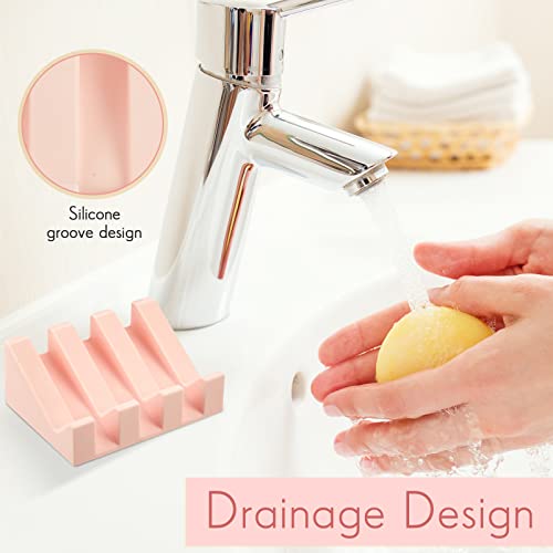 Cunhill 2 Pieces Silicone Soap Dish Self Draining Soap Dish Shower Waterfall Bar Soap Holder Tray with Drain Soap Saver for Kitchen Bathroom Accessories (Light Pink) - color: Light Pink
