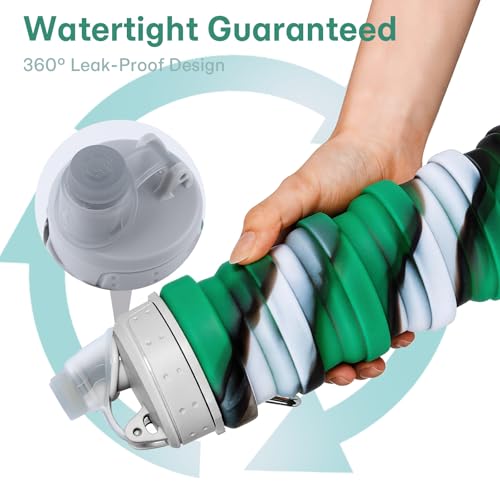 Reusable BPA Free Foldable Silicone Water Bottles for Kids, Students, Adults, Travel Camping Hiking (1pack, Green) - color: Green, style: 1pack