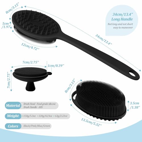 Silicone Back & Body & Face Scrubber Set 3PCS, Gentle Exfoliating Back & Body Scrubber with Dual-Side Brush Head, Hygienic Silicone Loofahs with Soft Bristle and Non-Slip Handle(Black-3PC) - color: Black*3