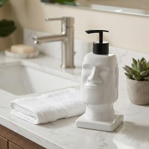 BOPPIE Stylish Ceramic Moai Statue Soap Dispenser, Modern Countertop Hand & Dish Soap Dispenser for Bathroom/Kitchen, Refillable Liquid Soap Bottle with Manual Pump (Ceramic Moai) - color: Ceramic Moai